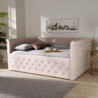 Baxton Studio CF8825-C-Light Pink-Daybed-F Amaya Modern and Contemporary Light Pink Velvet Fabric Upholstered Full Size Daybed